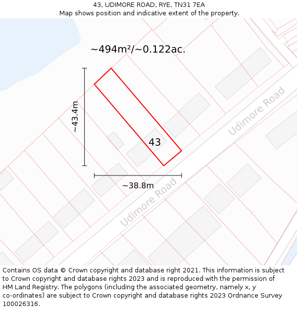 43, UDIMORE ROAD, RYE, TN31 7EA: Plot and title map
