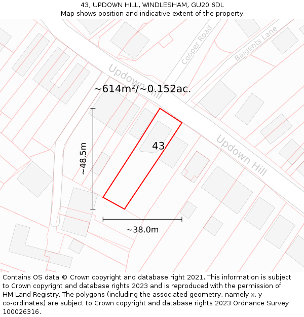 43, UPDOWN HILL, WINDLESHAM, GU20 6DL: Plot and title map