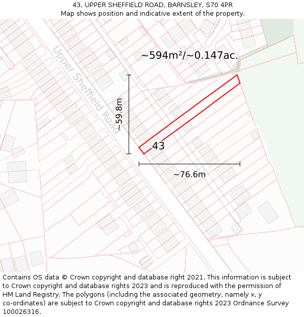 43, UPPER SHEFFIELD ROAD, BARNSLEY, S70 4PR: Plot and title map