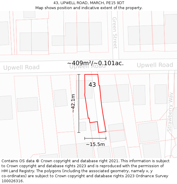 43, UPWELL ROAD, MARCH, PE15 9DT: Plot and title map