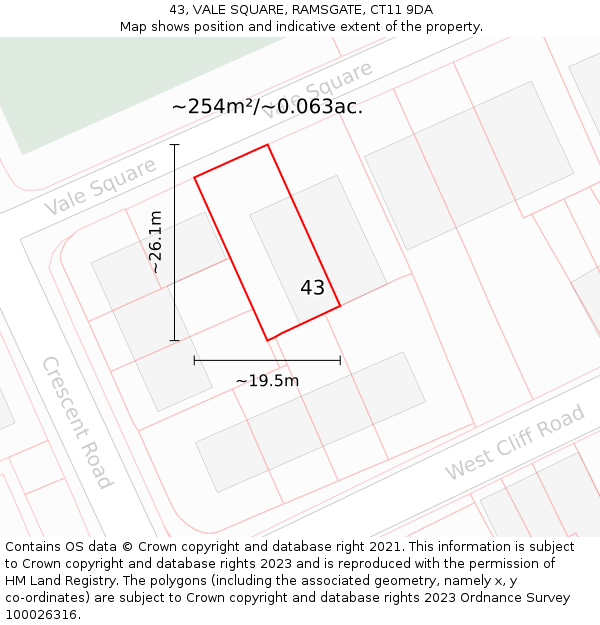 43, VALE SQUARE, RAMSGATE, CT11 9DA: Plot and title map