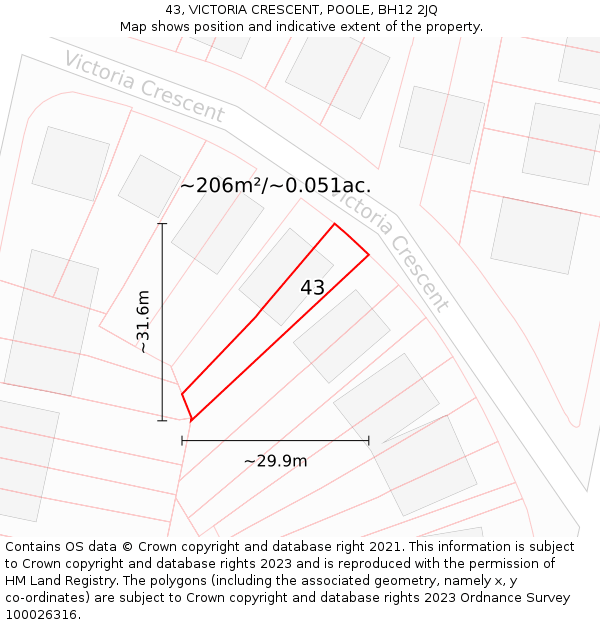 43, VICTORIA CRESCENT, POOLE, BH12 2JQ: Plot and title map