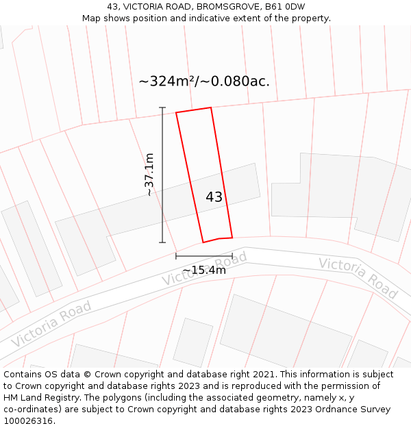 43, VICTORIA ROAD, BROMSGROVE, B61 0DW: Plot and title map