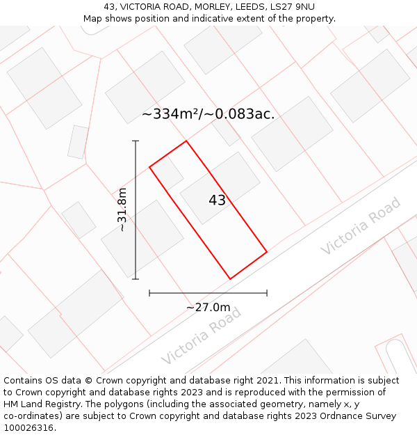 43, VICTORIA ROAD, MORLEY, LEEDS, LS27 9NU: Plot and title map