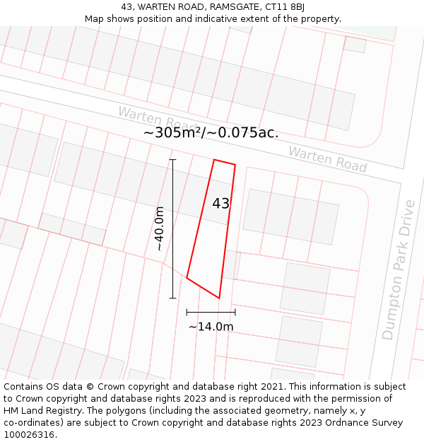 43, WARTEN ROAD, RAMSGATE, CT11 8BJ: Plot and title map