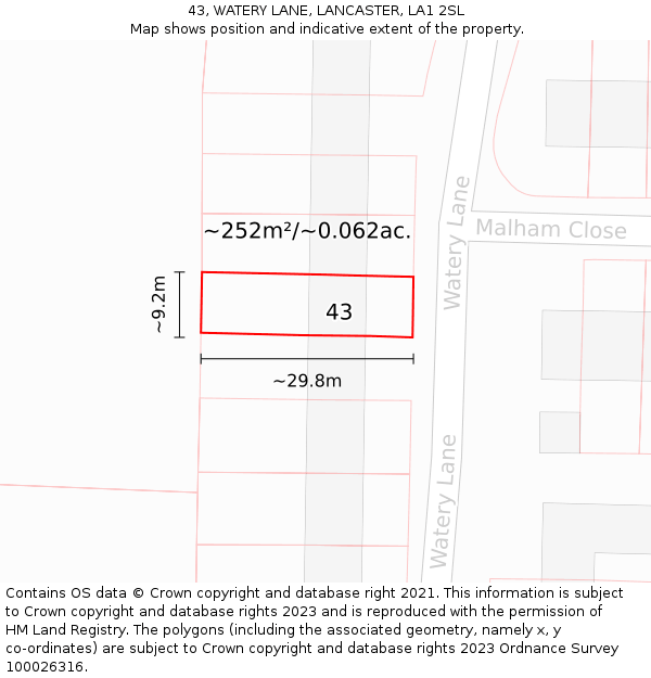 43, WATERY LANE, LANCASTER, LA1 2SL: Plot and title map