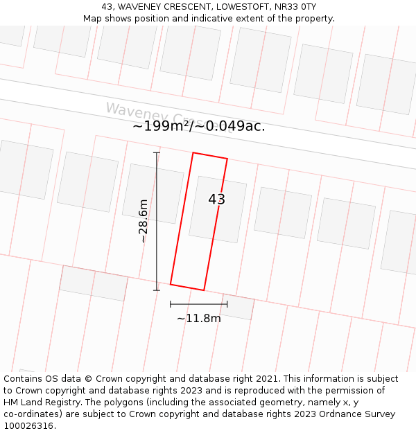 43, WAVENEY CRESCENT, LOWESTOFT, NR33 0TY: Plot and title map