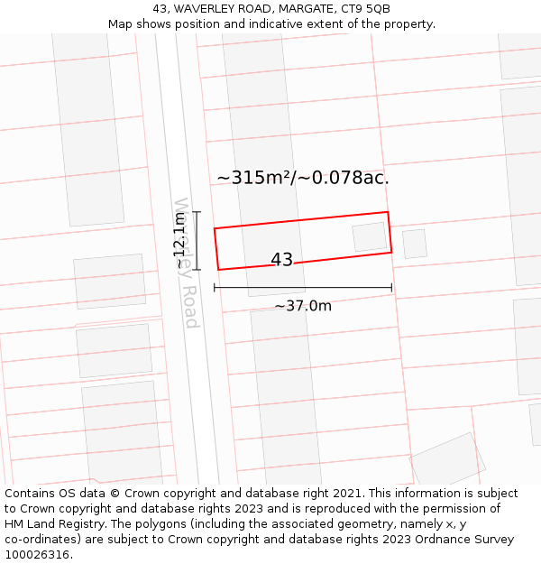 43, WAVERLEY ROAD, MARGATE, CT9 5QB: Plot and title map