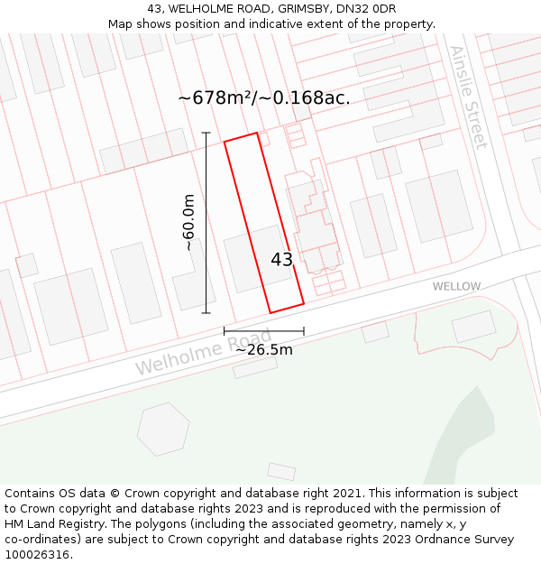 43, WELHOLME ROAD, GRIMSBY, DN32 0DR: Plot and title map