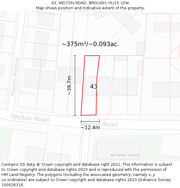 43, WELTON ROAD, BROUGH, HU15 1DW: Plot and title map