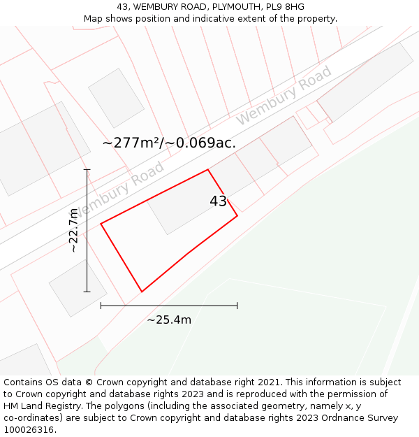 43, WEMBURY ROAD, PLYMOUTH, PL9 8HG: Plot and title map