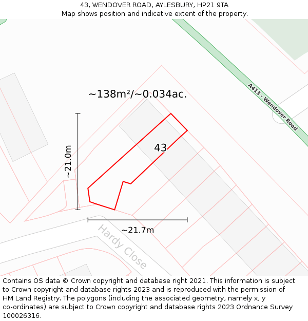 43, WENDOVER ROAD, AYLESBURY, HP21 9TA: Plot and title map