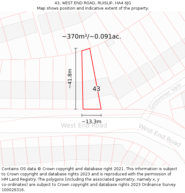 43, WEST END ROAD, RUISLIP, HA4 6JG: Plot and title map