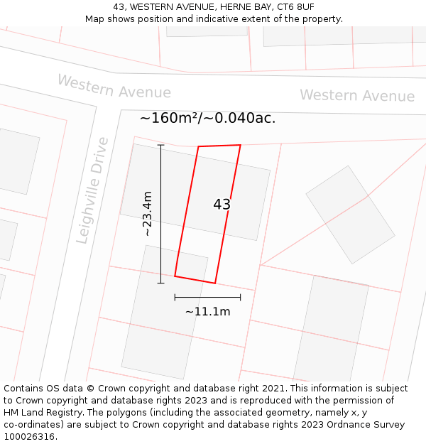 43, WESTERN AVENUE, HERNE BAY, CT6 8UF: Plot and title map