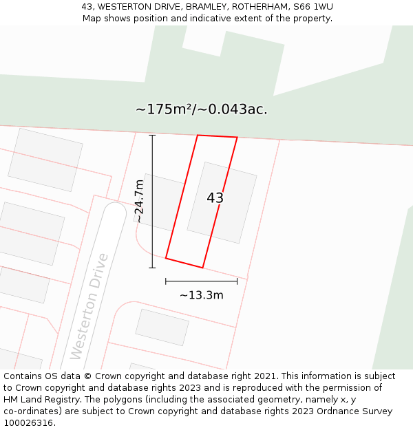 43, WESTERTON DRIVE, BRAMLEY, ROTHERHAM, S66 1WU: Plot and title map