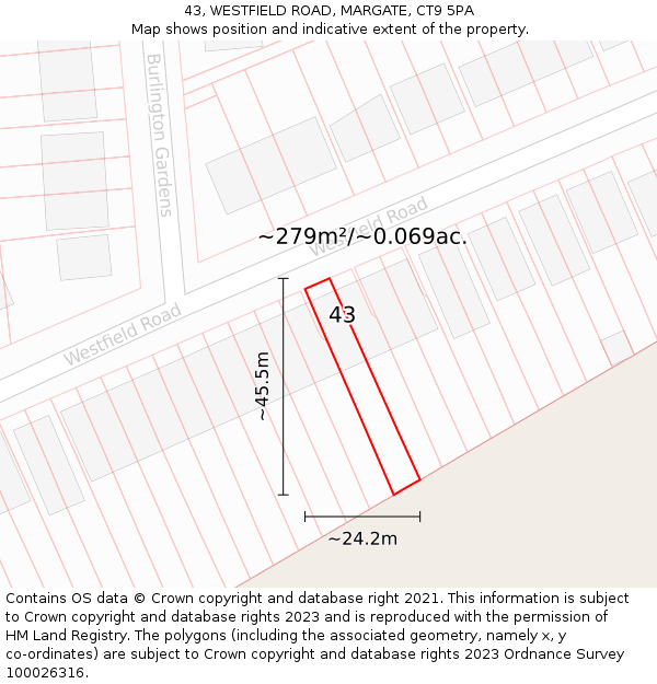 43, WESTFIELD ROAD, MARGATE, CT9 5PA: Plot and title map