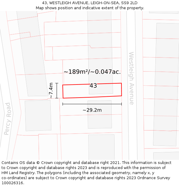 43, WESTLEIGH AVENUE, LEIGH-ON-SEA, SS9 2LD: Plot and title map