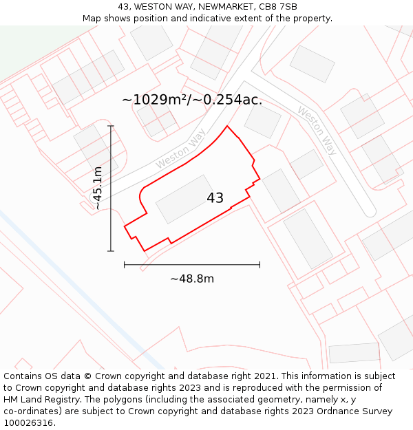 43, WESTON WAY, NEWMARKET, CB8 7SB: Plot and title map