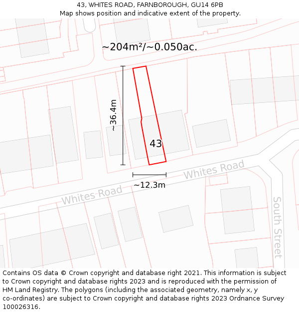 43, WHITES ROAD, FARNBOROUGH, GU14 6PB: Plot and title map