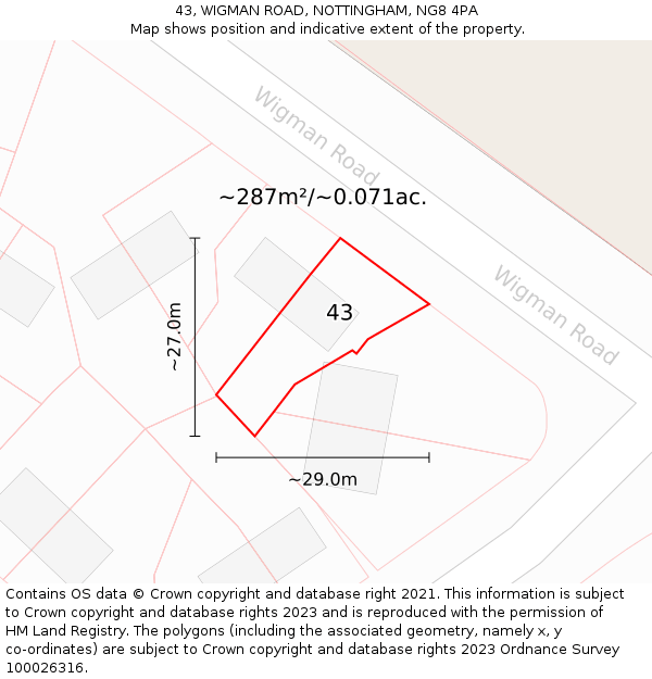 43, WIGMAN ROAD, NOTTINGHAM, NG8 4PA: Plot and title map