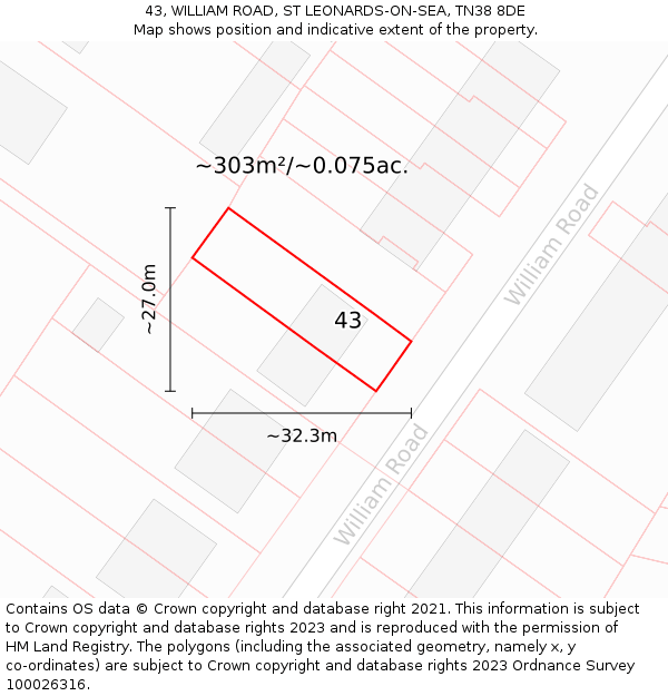 43, WILLIAM ROAD, ST LEONARDS-ON-SEA, TN38 8DE: Plot and title map