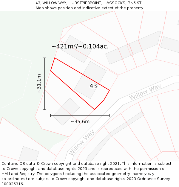 43, WILLOW WAY, HURSTPIERPOINT, HASSOCKS, BN6 9TH: Plot and title map
