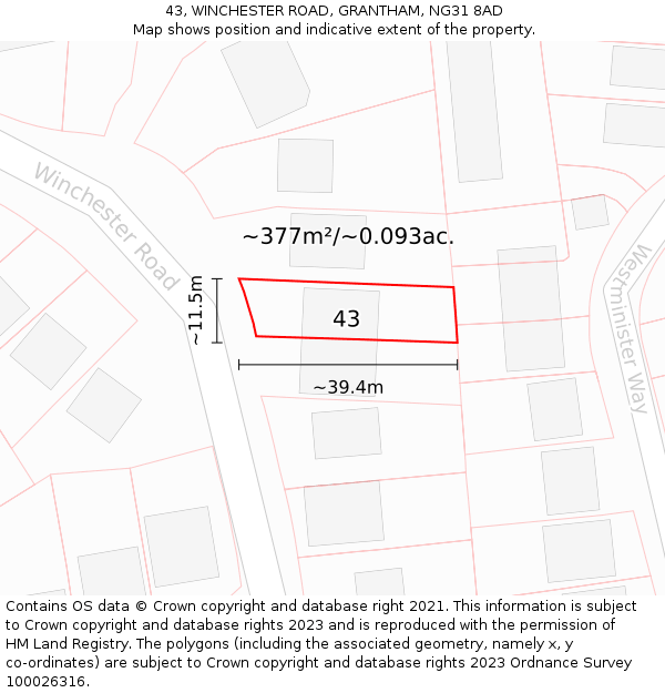 43, WINCHESTER ROAD, GRANTHAM, NG31 8AD: Plot and title map