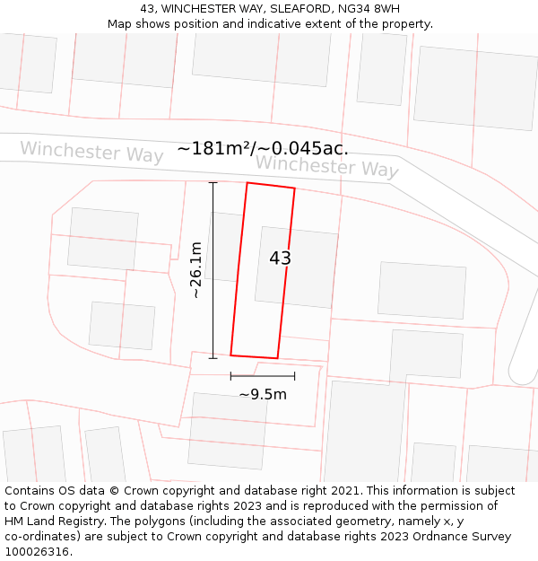 43, WINCHESTER WAY, SLEAFORD, NG34 8WH: Plot and title map