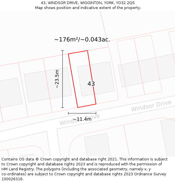 43, WINDSOR DRIVE, WIGGINTON, YORK, YO32 2QS: Plot and title map