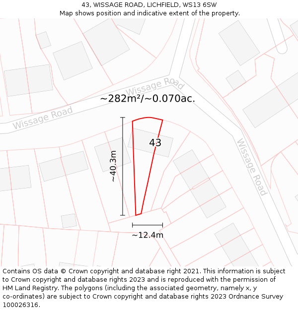 43, WISSAGE ROAD, LICHFIELD, WS13 6SW: Plot and title map