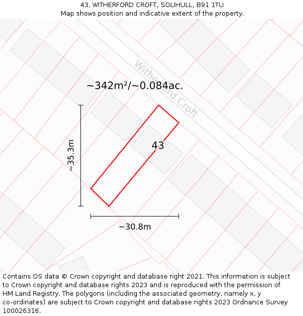 43, WITHERFORD CROFT, SOLIHULL, B91 1TU: Plot and title map