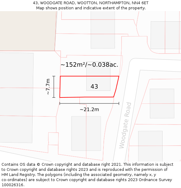 43, WOODGATE ROAD, WOOTTON, NORTHAMPTON, NN4 6ET: Plot and title map