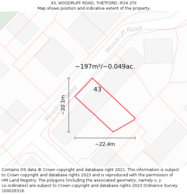 43, WOODRUFF ROAD, THETFORD, IP24 2TX: Plot and title map