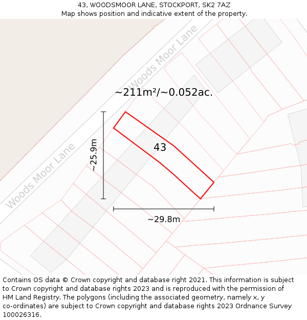 43, WOODSMOOR LANE, STOCKPORT, SK2 7AZ: Plot and title map