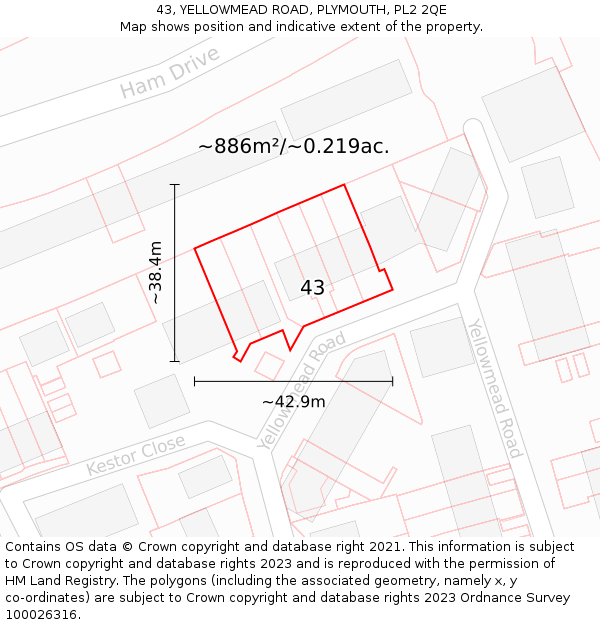 43, YELLOWMEAD ROAD, PLYMOUTH, PL2 2QE: Plot and title map