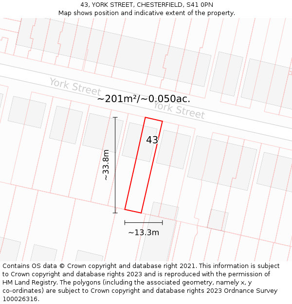 43, YORK STREET, CHESTERFIELD, S41 0PN: Plot and title map