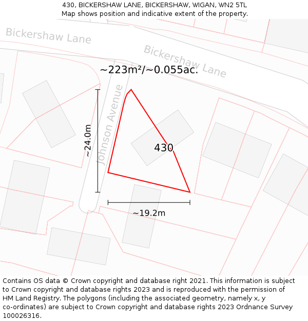 430, BICKERSHAW LANE, BICKERSHAW, WIGAN, WN2 5TL: Plot and title map