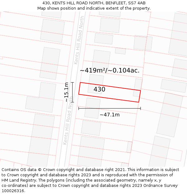 430, KENTS HILL ROAD NORTH, BENFLEET, SS7 4AB: Plot and title map