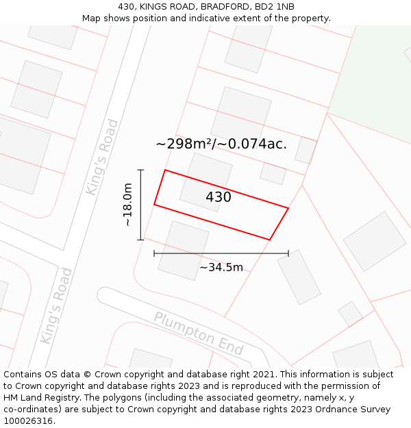 430, KINGS ROAD, BRADFORD, BD2 1NB: Plot and title map