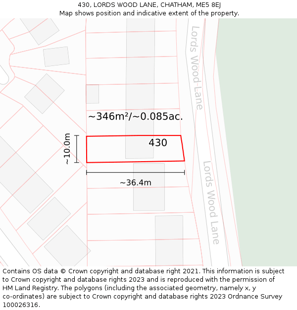 430, LORDS WOOD LANE, CHATHAM, ME5 8EJ: Plot and title map