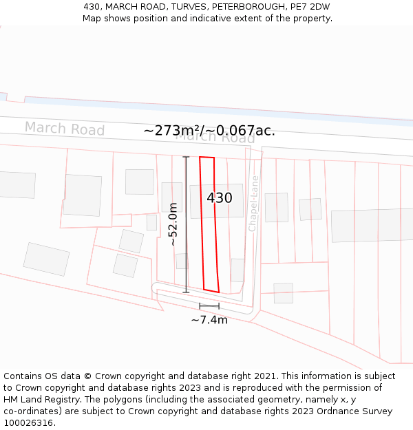 430, MARCH ROAD, TURVES, PETERBOROUGH, PE7 2DW: Plot and title map