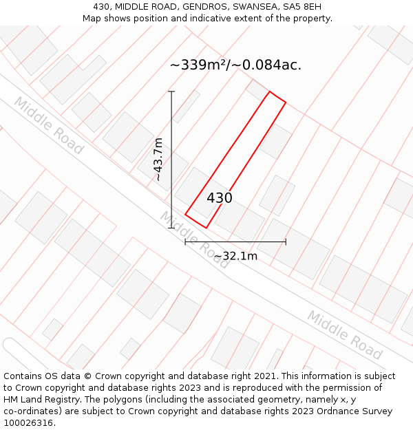 430, MIDDLE ROAD, GENDROS, SWANSEA, SA5 8EH: Plot and title map