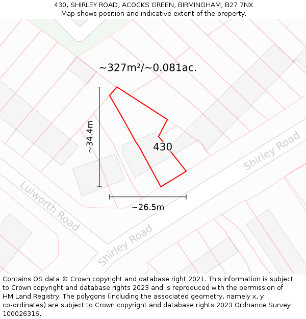 430, SHIRLEY ROAD, ACOCKS GREEN, BIRMINGHAM, B27 7NX: Plot and title map