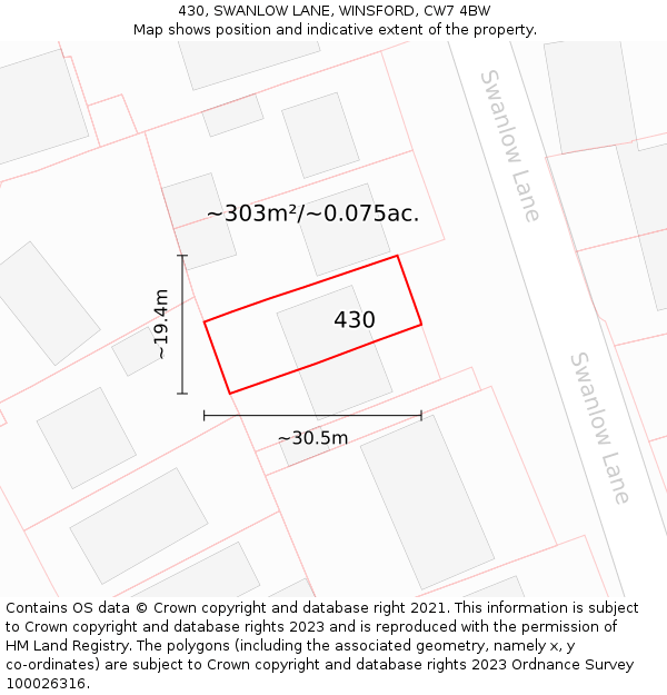 430, SWANLOW LANE, WINSFORD, CW7 4BW: Plot and title map