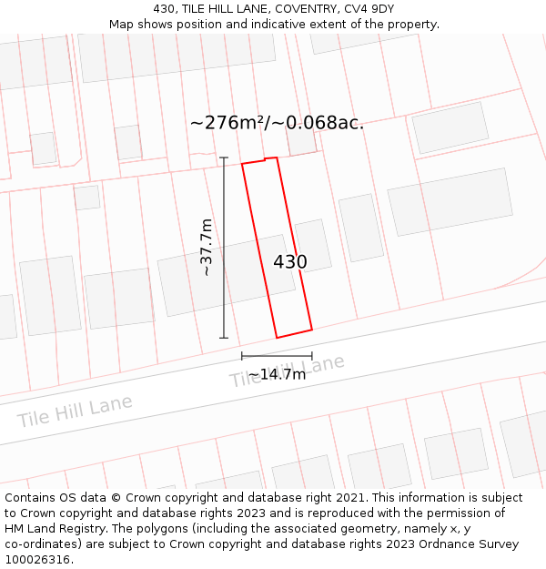 430, TILE HILL LANE, COVENTRY, CV4 9DY: Plot and title map