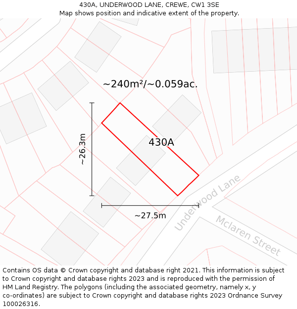 430A, UNDERWOOD LANE, CREWE, CW1 3SE: Plot and title map