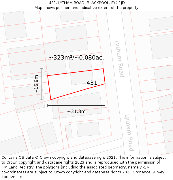 431, LYTHAM ROAD, BLACKPOOL, FY4 1JD: Plot and title map