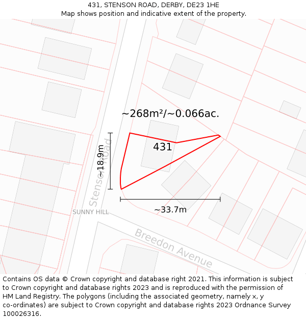 431, STENSON ROAD, DERBY, DE23 1HE: Plot and title map