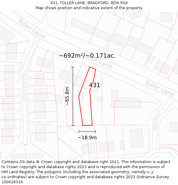 431, TOLLER LANE, BRADFORD, BD9 5NX: Plot and title map