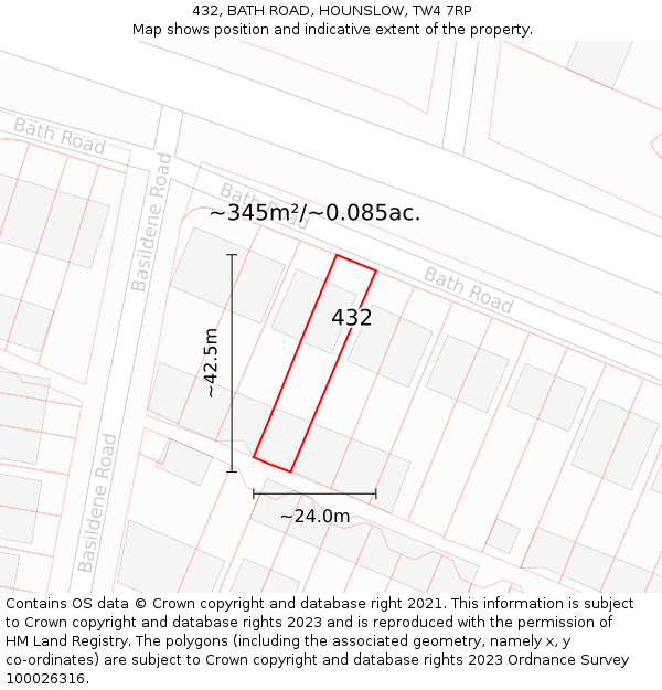 432, BATH ROAD, HOUNSLOW, TW4 7RP: Plot and title map